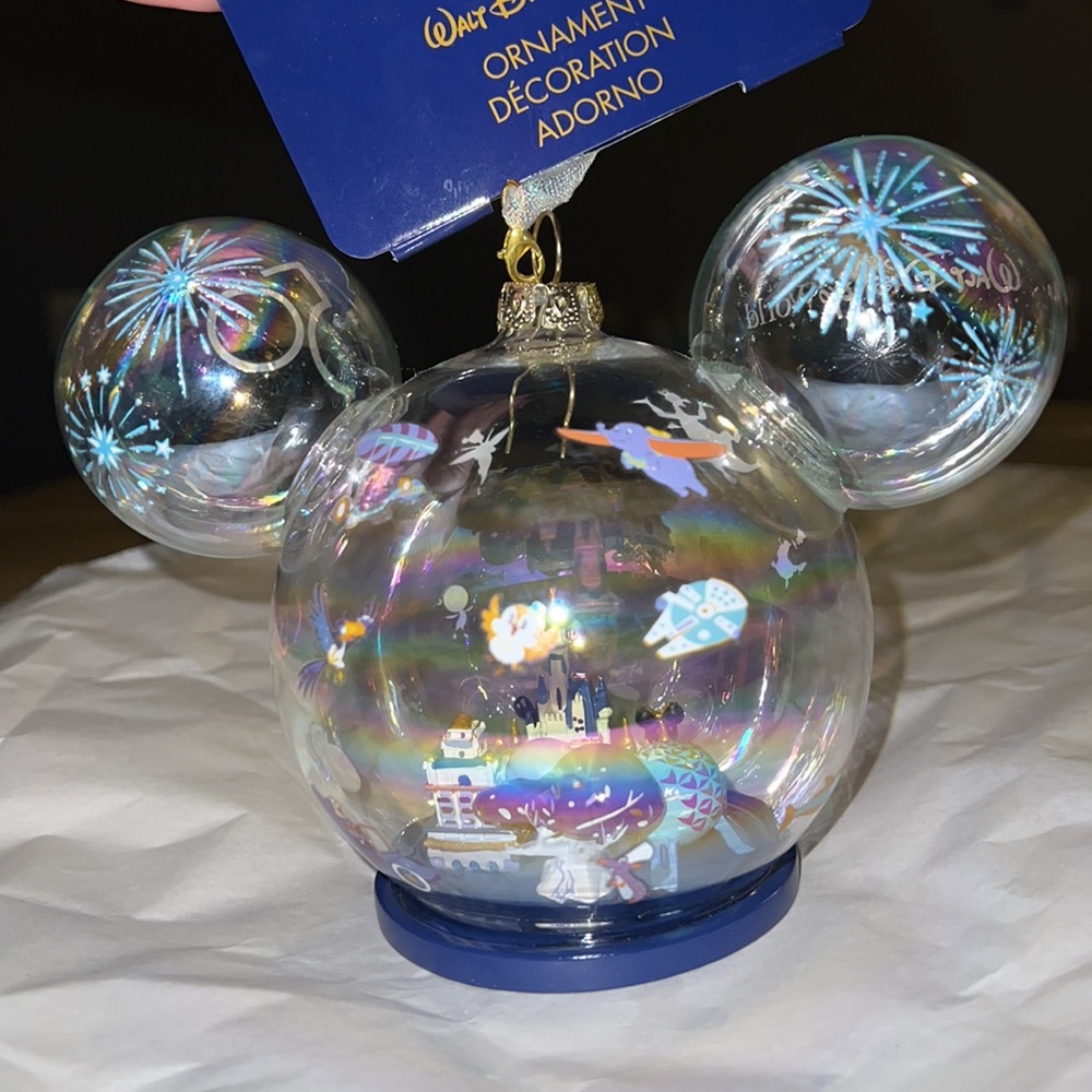 Walt Disney World 50th Anniversary 
Mickey Mouse Icon Glass 4 Parks Ornament♥️